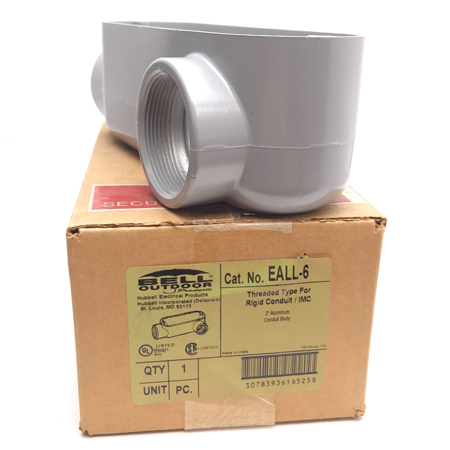 New – Open box Hubbell Killark EALL-6 Conduit Body Fitting, Type LL, Aluminum, ø2in Hub