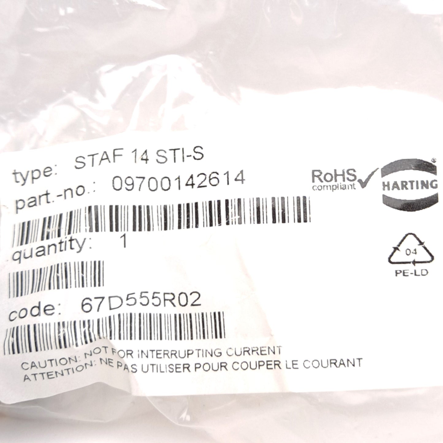 New Harting 09700142614 STAF 14 STI-S Male Insert Connector, 14-Contact, 25VAC 10A