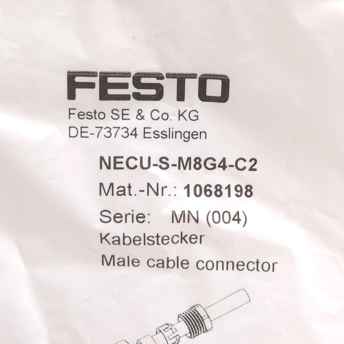 New Festo NECU-S-M8G4-C2 1068198 Cable Connector, M8 4-Pin Male to Screw Terminal