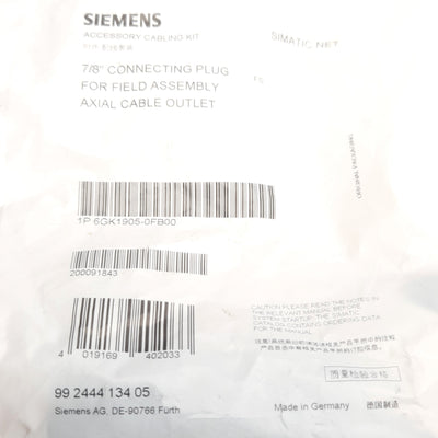 New Lot of 2 Siemens 1P 6GK1905-0FB00 Connecting Plug 7/8" Female 5-Pin, 9A, ET 200