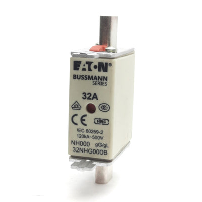 New – Open box Eaton 32NHG000B Low Voltage NH Fuse 32A, 500VAC, 120kA Capacity