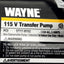 Open box Wayne 57717-WYN2 PC2 Transfer Pump, 115VAC 2A, ø3/4in Hose Fitting, 390GPH Max