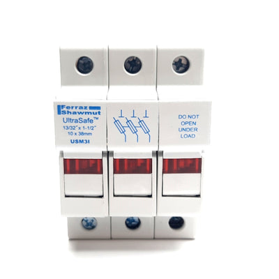 New – Open box Ferraz Shawmut USM3I UltraSafe Midget Fuse Holder 30A, 600V AC/DC, 3 Pole