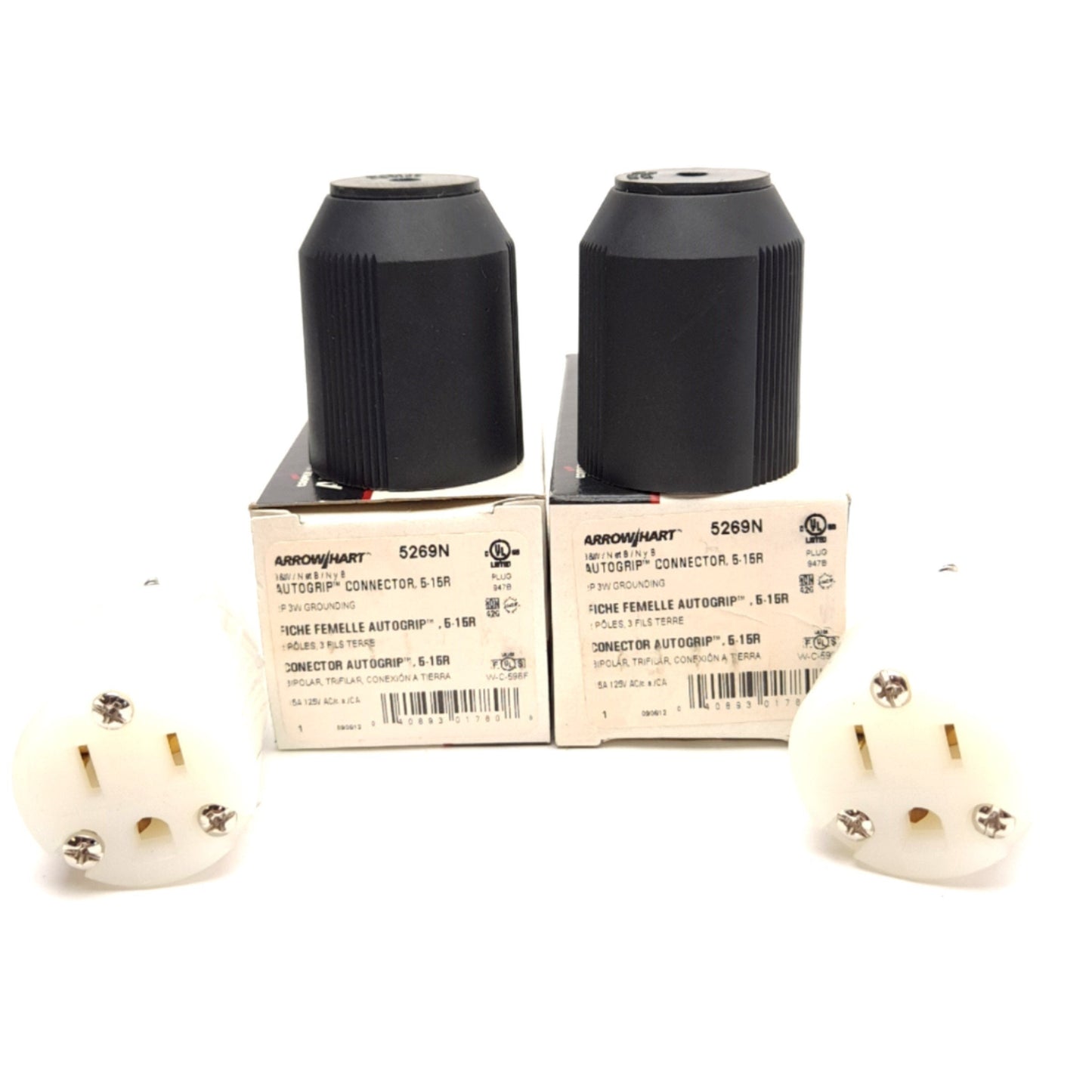 New Lot of 2 Arrow Hart 5269N Straight Blade Connector, 2-Pole, 3-Wire, 125V 15A