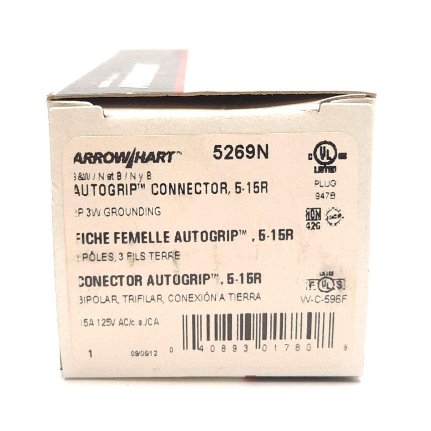 New Lot of 2 Arrow Hart 5269N Straight Blade Connector, 2-Pole, 3-Wire, 125V 15A
