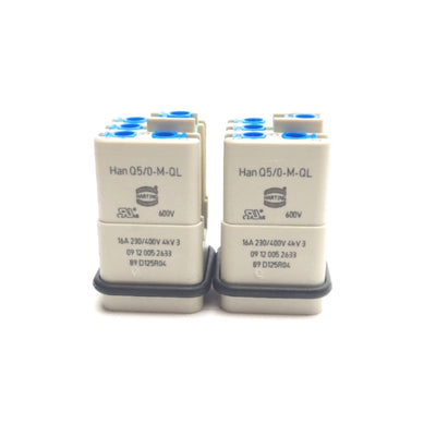 New – Open box Lot of 2 Harting 09120052633 Han-Q5/0-M-QL Heavy Duty Connector 5-Pole, 16 Amps