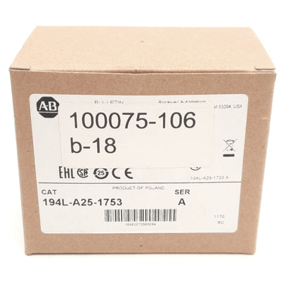 New Allen Bradley 194L-A25-1753 Disconnect Load Switch, 3-Pole, Rating: 25A 690VAC