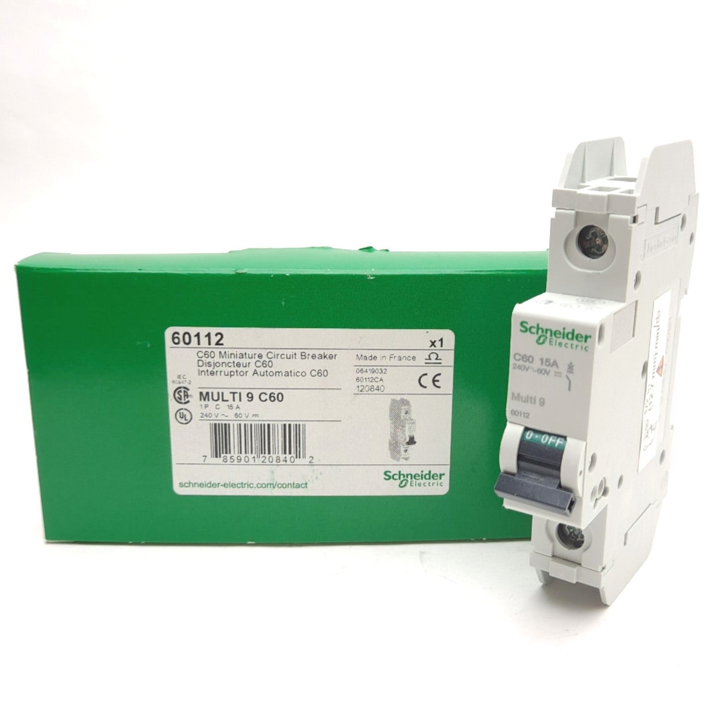 New Schneider Electric 60112 Mini Circuit Breaker, 1-Pole, C-Curve, 120VAC 15A