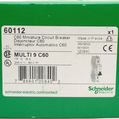 New Schneider Electric 60112 Mini Circuit Breaker, 1-Pole, C-Curve, 120VAC 15A