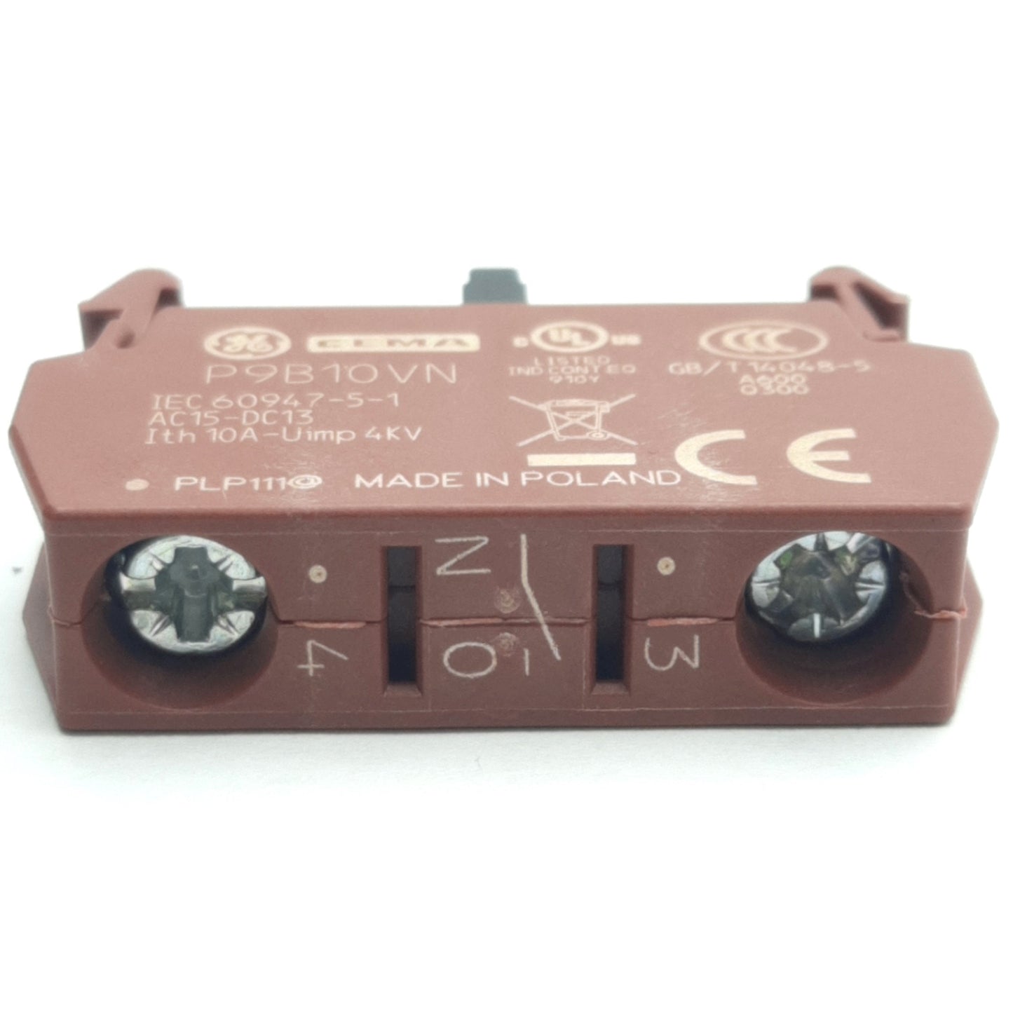 New Lot of 5 General Electric P9B10VN Auxiliary Contact Block 1NO, 22mm, 10A, 600VAC