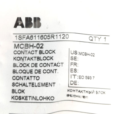 New ABB MCBH-02 Pushbutton Block & 2NC Contacts, 22mm, 690V 10A Max