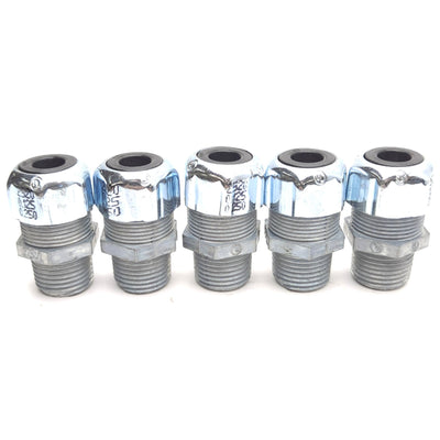 New – Open box Lot of 5 Thomas & Betts 2520 Cord Connector, 1/2in NPT, ø1/8in to ø1/4in Cable