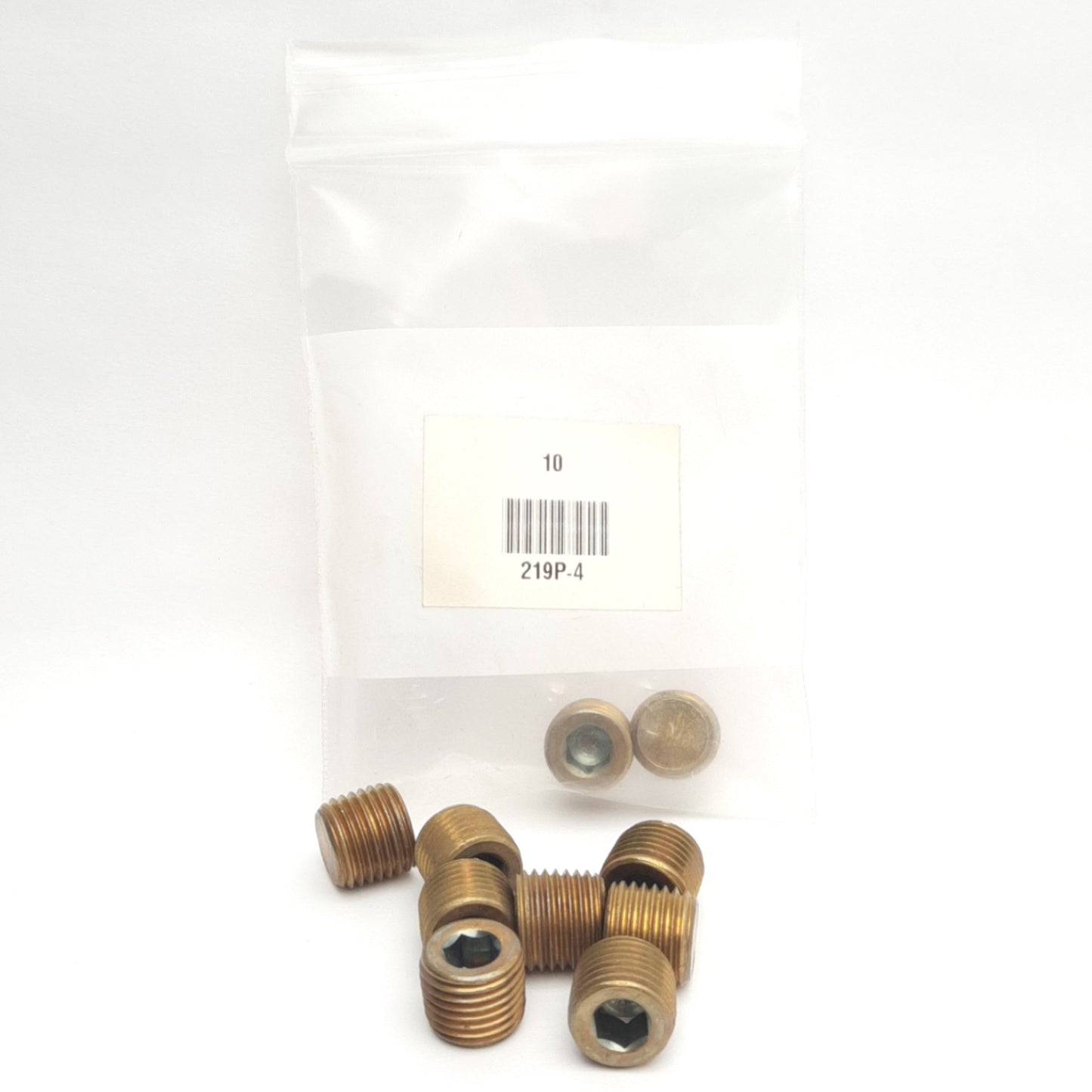 New Lot of 10 Parker 219P-4 Countersunk Hex Head Plug Brass Fittings, 1/4in NPT
