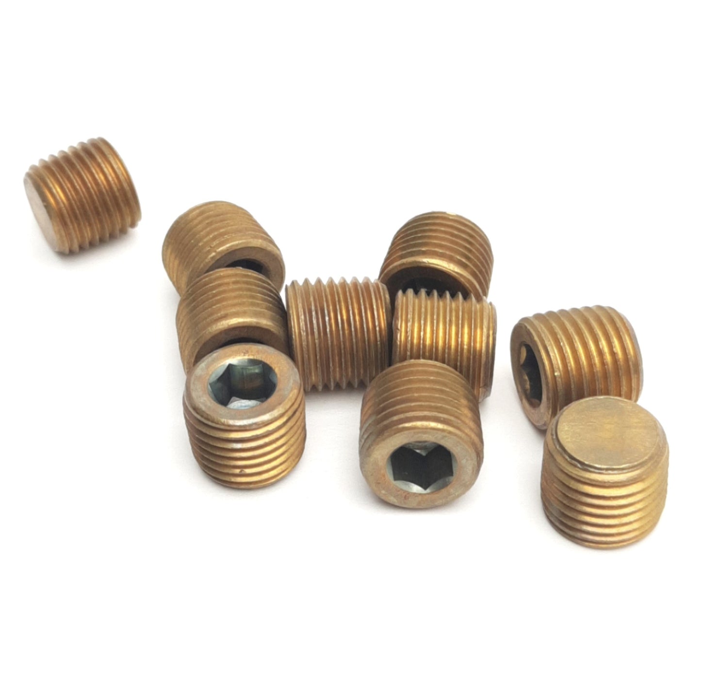 New Lot of 10 Parker 219P-4 Countersunk Hex Head Plug Brass Fittings, 1/4in NPT
