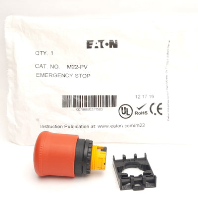 New Eaton M22-PV Emergency Stop Pushbutton Operator, E-Stop Push/Pull, 22.5mm