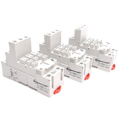 New – Open box Lot of 3 Magnecraft 70-788EL11-1 Relay Socket, 11-Pin Blade, 3-Pole, 300V 25A