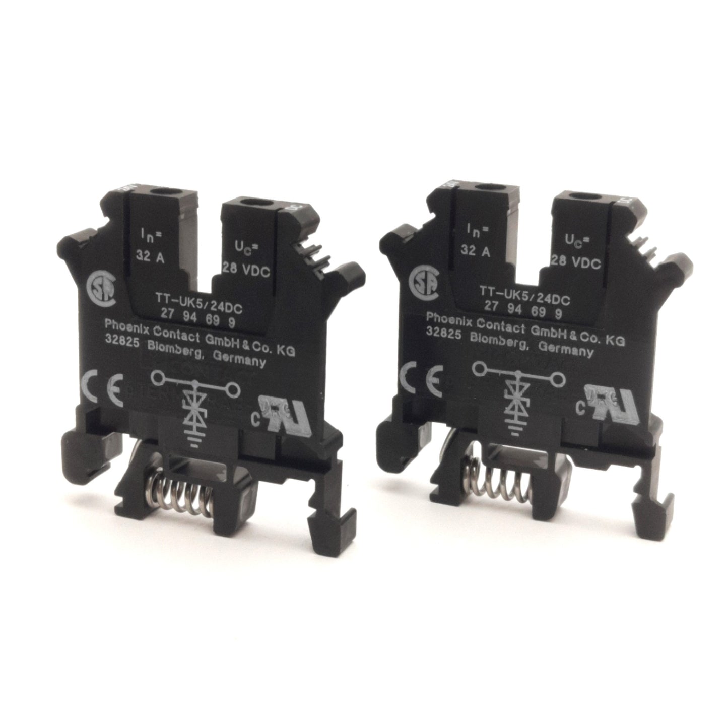 New – Open box Lot of 2 Phoenix Contact TT-UK5/24DC Surge Protector Terminal, 24VDC, 32A Max