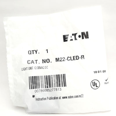 New Eaton M22-CLED-R Front Mount LED Element, 22.5mm, 12-30VAC/DC 5-14mA, Red