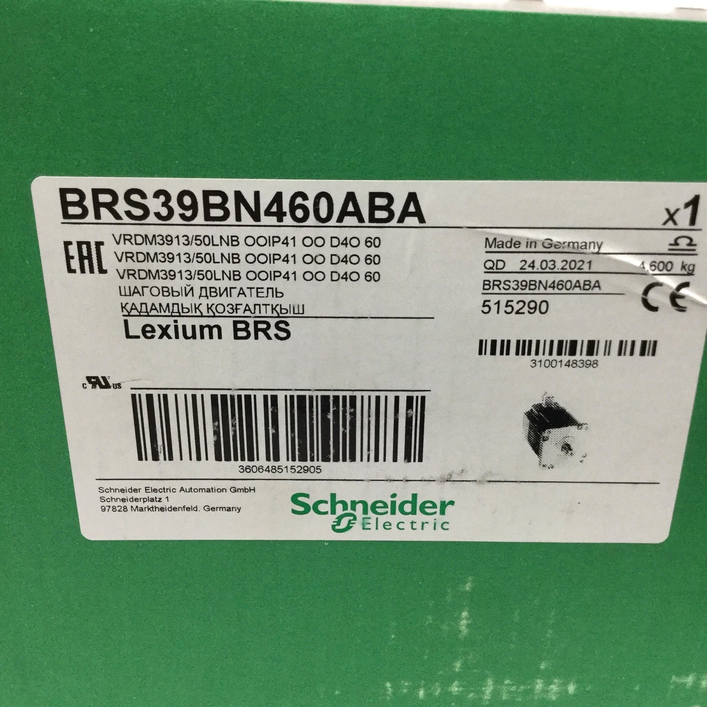 New Schneider BRS39BN460ABA Lexium BRS Stepper Motor 92VAC 5A, 6Nm, 85mm Frame