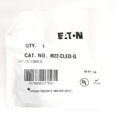 New Eaton M22-CLED-G Front Mount LED Element, 22.5mm, 12-30VAC/DC 5-14mA, Green