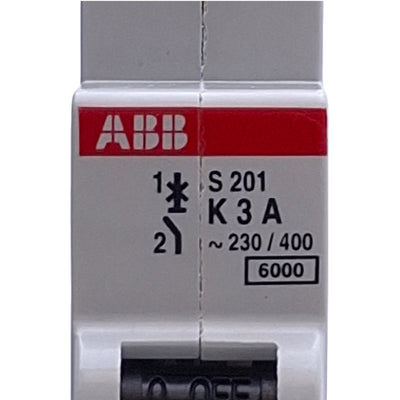 Used ABB S201-K3A Miniature Circuit Breaker 1-Pole, 3A, 277VAC/60VDC, DIN Rail