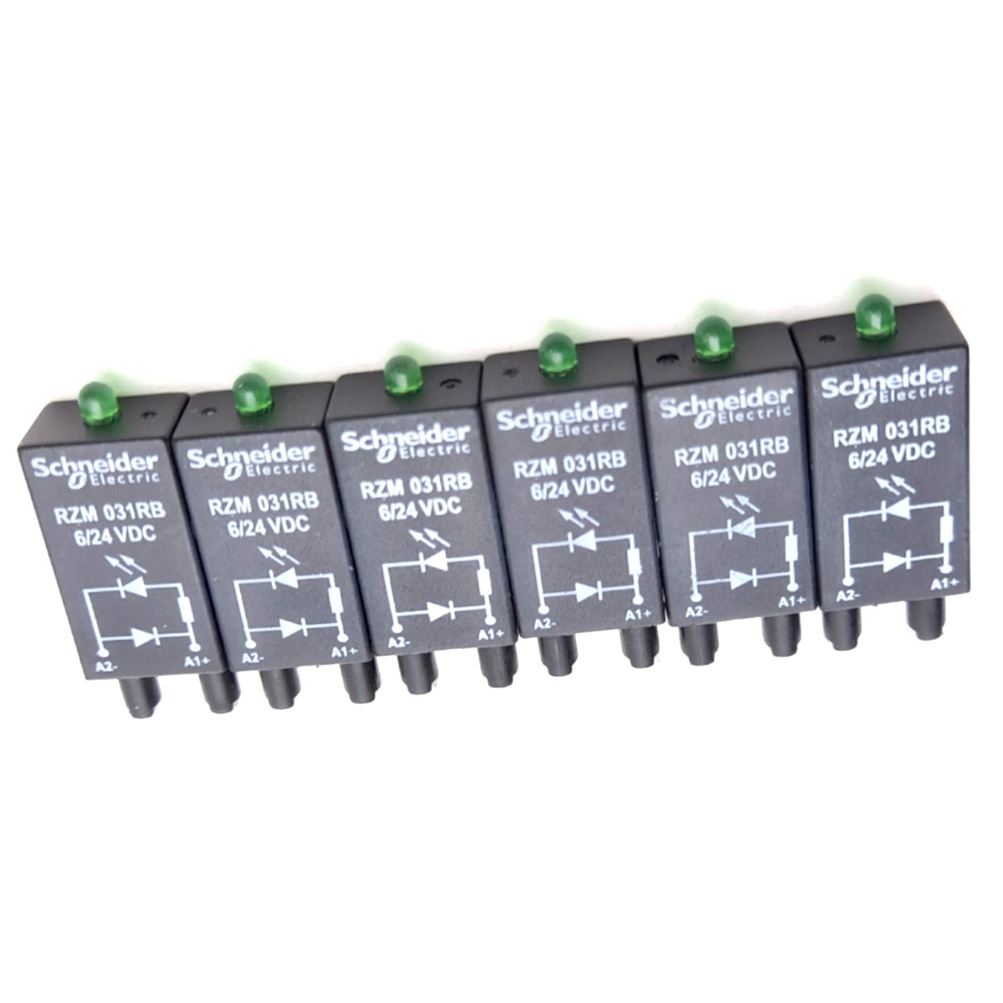 New – Open box Lot of 6 Schneider Electric RZM031RB Relay Protection Module, 6-24VDC, Green LED