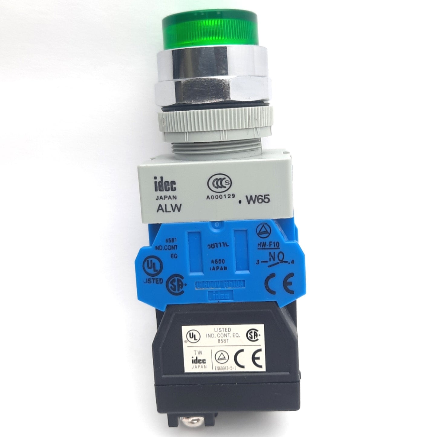 Used Idec ALW212620-G-6V Illuminated Momentary Pushbutton, 2NO, Green LED, Extended