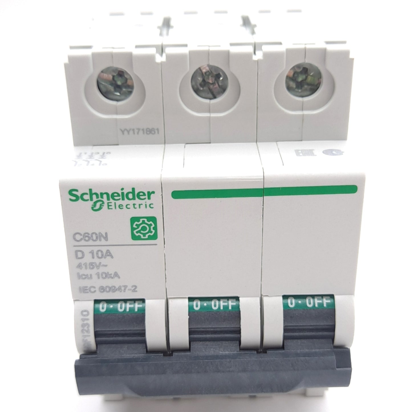 New – Open box Schneider Electric M9F12310 Circuit Breaker, 3-Pole, D-Curve, 240VAC 10A