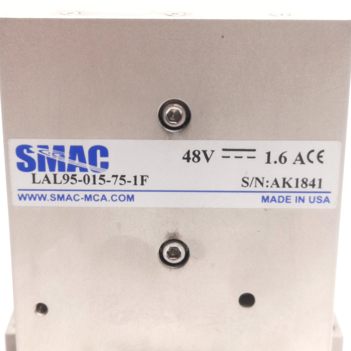 Used SMAC Corp LAL95-015-75-1F Linear Actuator 48VDC, 15mm Stroke, 5µm Resolution
