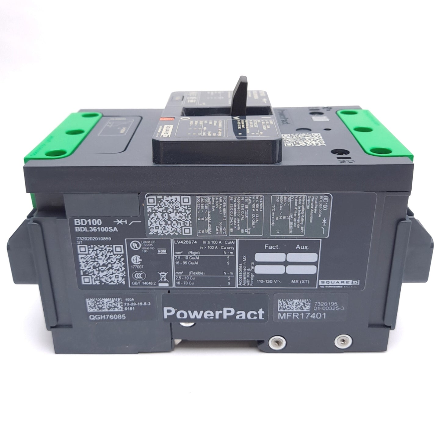 New Square D BDL36100SA PowerPacT B-Frame Circuit Breaker, 3-Pole, 525VAC 100A