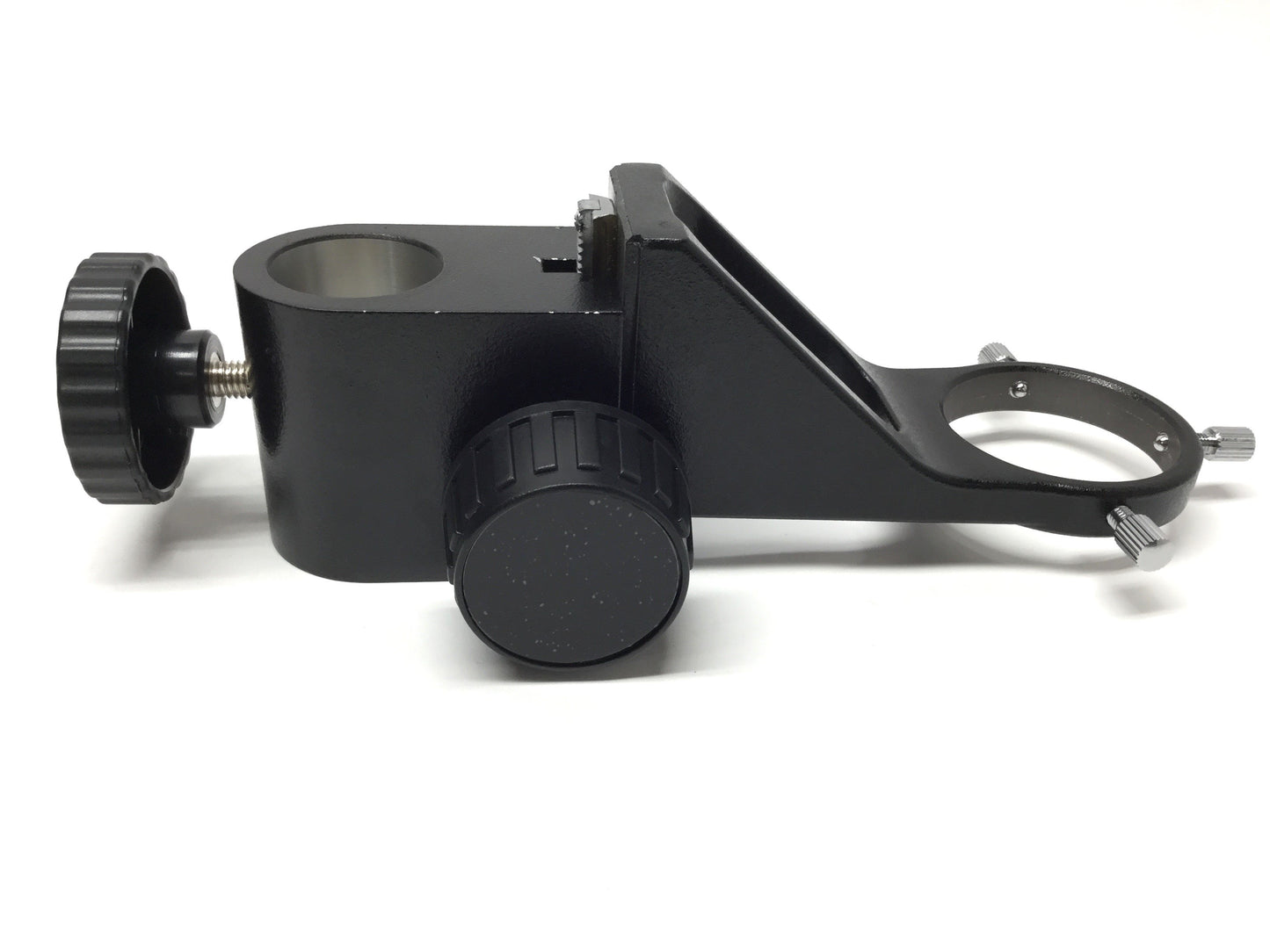 Used Adjustable Microscope Focus Mount Ring 50mm ID Yoke, 40mm Rack Travel, 24mm Bore