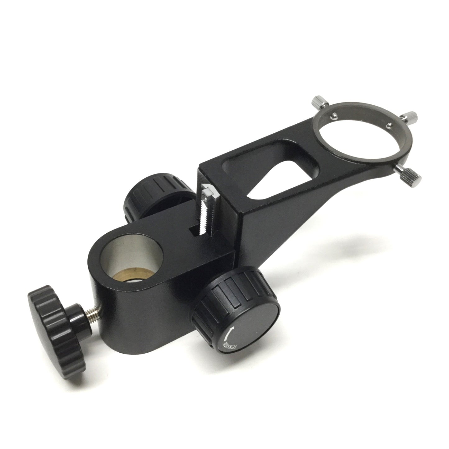 Used Adjustable Microscope Focus Mount Ring 50mm ID Yoke, 40mm Rack Travel, 32mm Bore