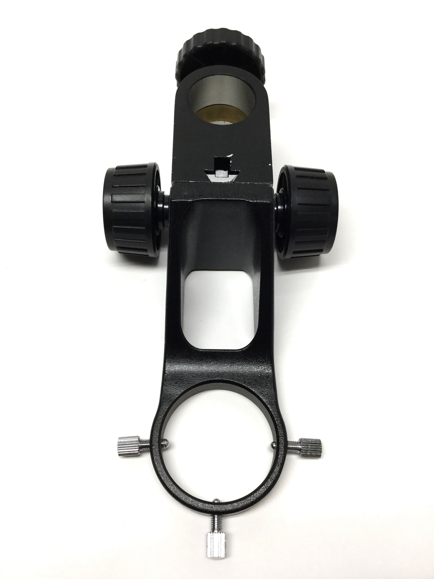 Used Adjustable Microscope Focus Mount Ring 50mm ID Yoke, 40mm Rack Travel, 24mm Bore