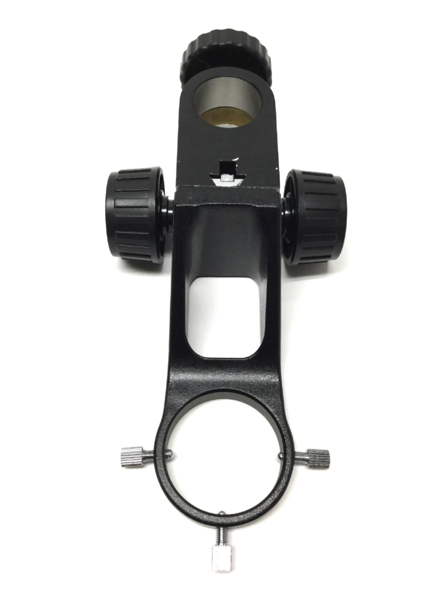 Used Adjustable Microscope Focus Mount Ring 50mm ID Yoke, 40mm Rack Travel, 32mm Bore