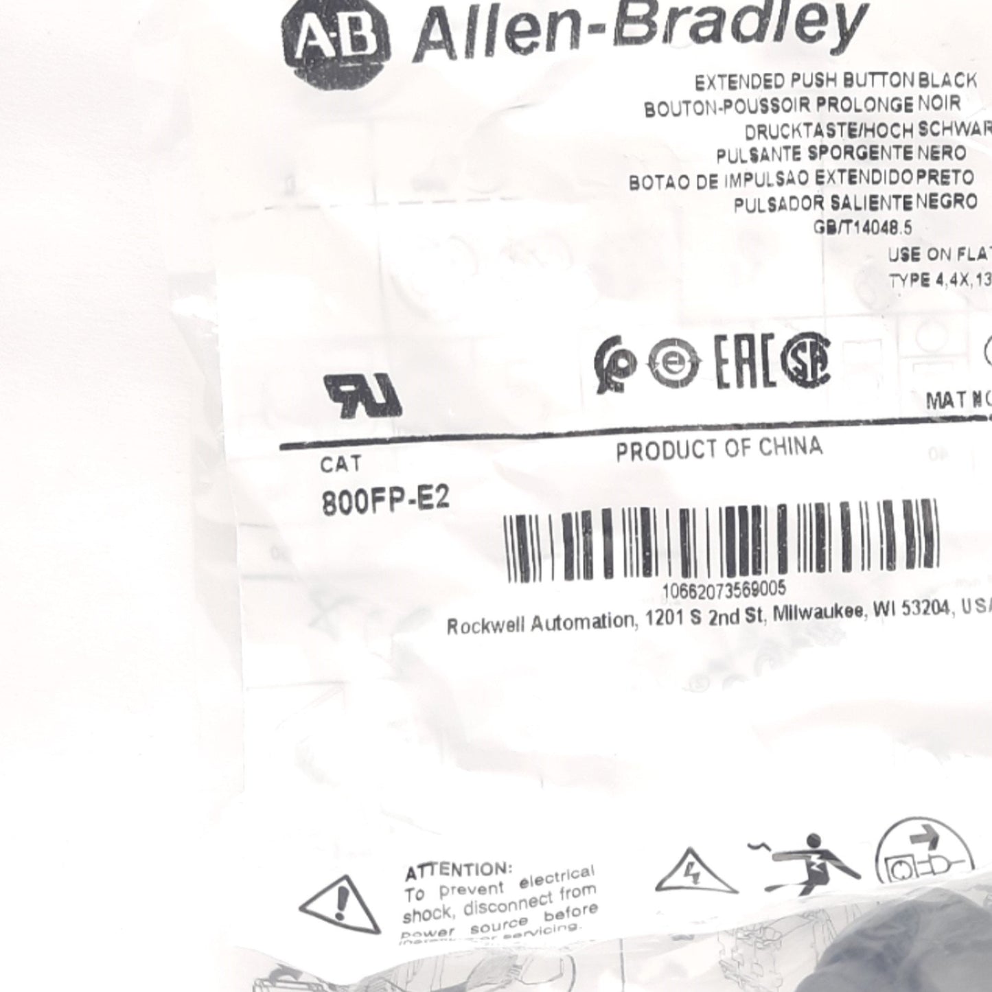 New Lot of 2 Allen-Bradley 800FP-E2 22.5mm Extended Push Buttons Black, Momentary