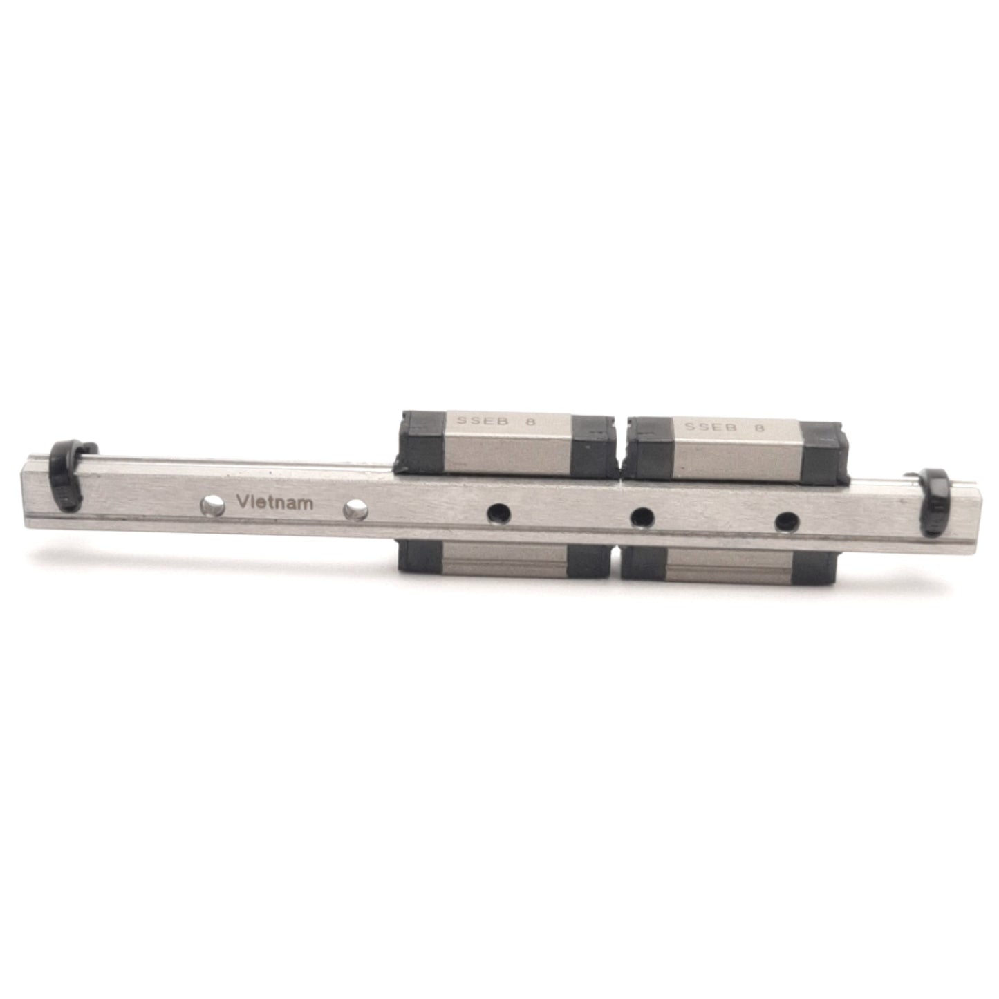 Used Misumi SSEB8 Linear Guide Rail W/ 2x Linear Blocks, 100mm Rail, M2x2.5