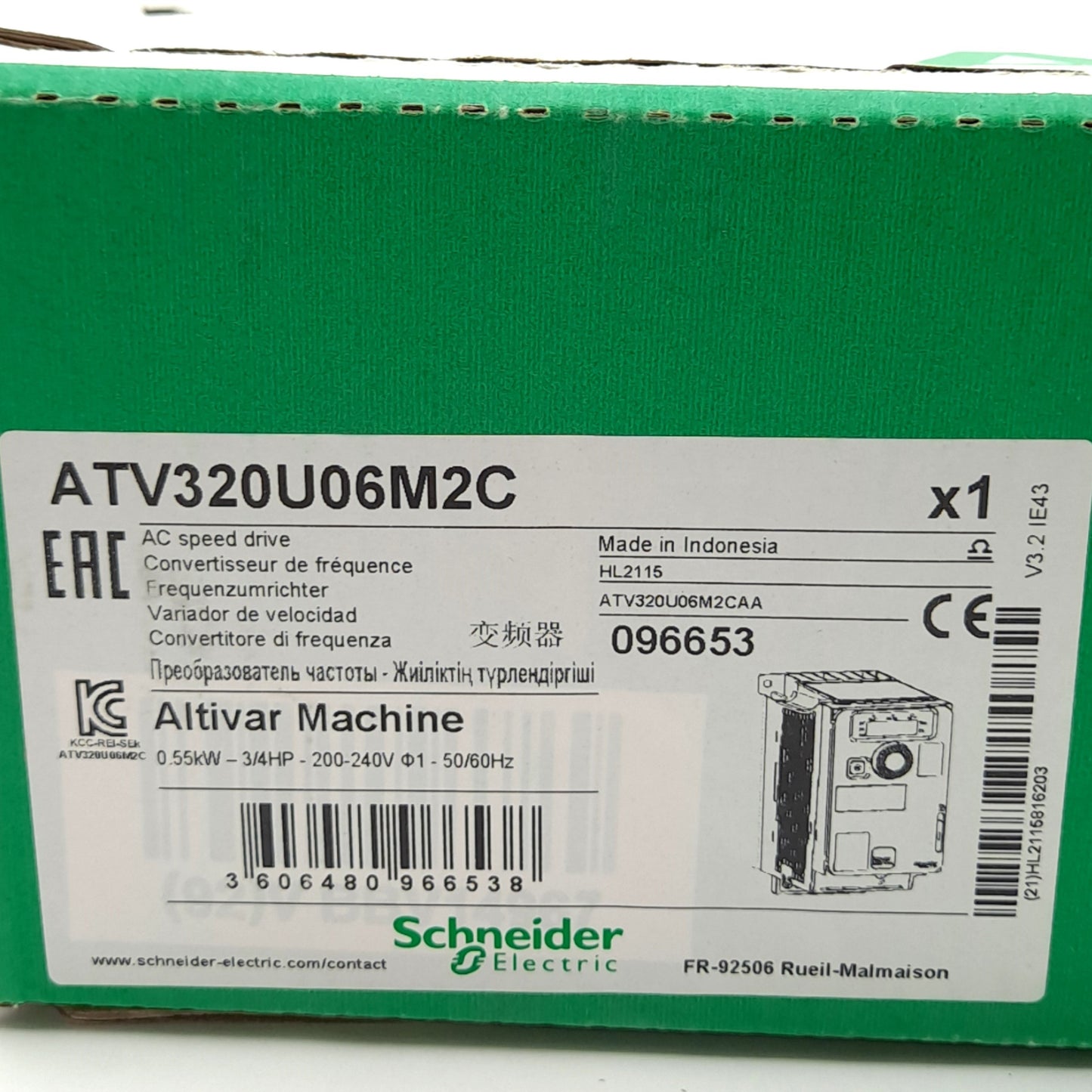 New Schneider Electric ATV320U06M2C Variable Speed AC Drive, 0.75HP, 200-240VAC 1-Ph