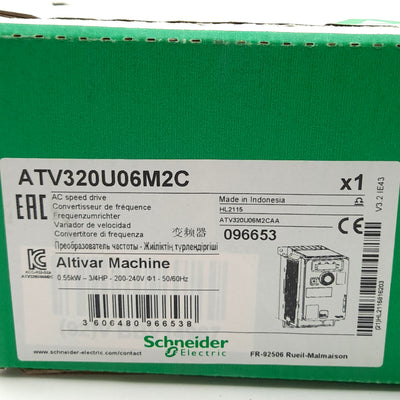 New Schneider Electric ATV320U06M2C Variable Speed AC Drive, 0.75HP, 200-240VAC 1-Ph