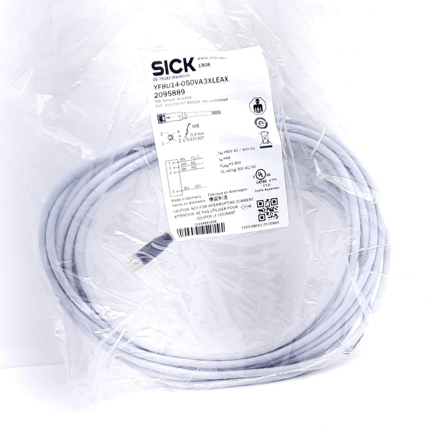 New SICK YF8U14-050VA3XLEAX Sensor Actuator Cable Connecting Cable 4 Pin Female M8