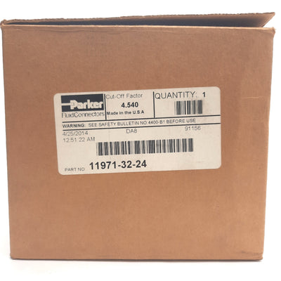 New – Open box Parker 11971-32-24 SAE Code 61 Flange Head Hydraulic Fitting 90° Elbow