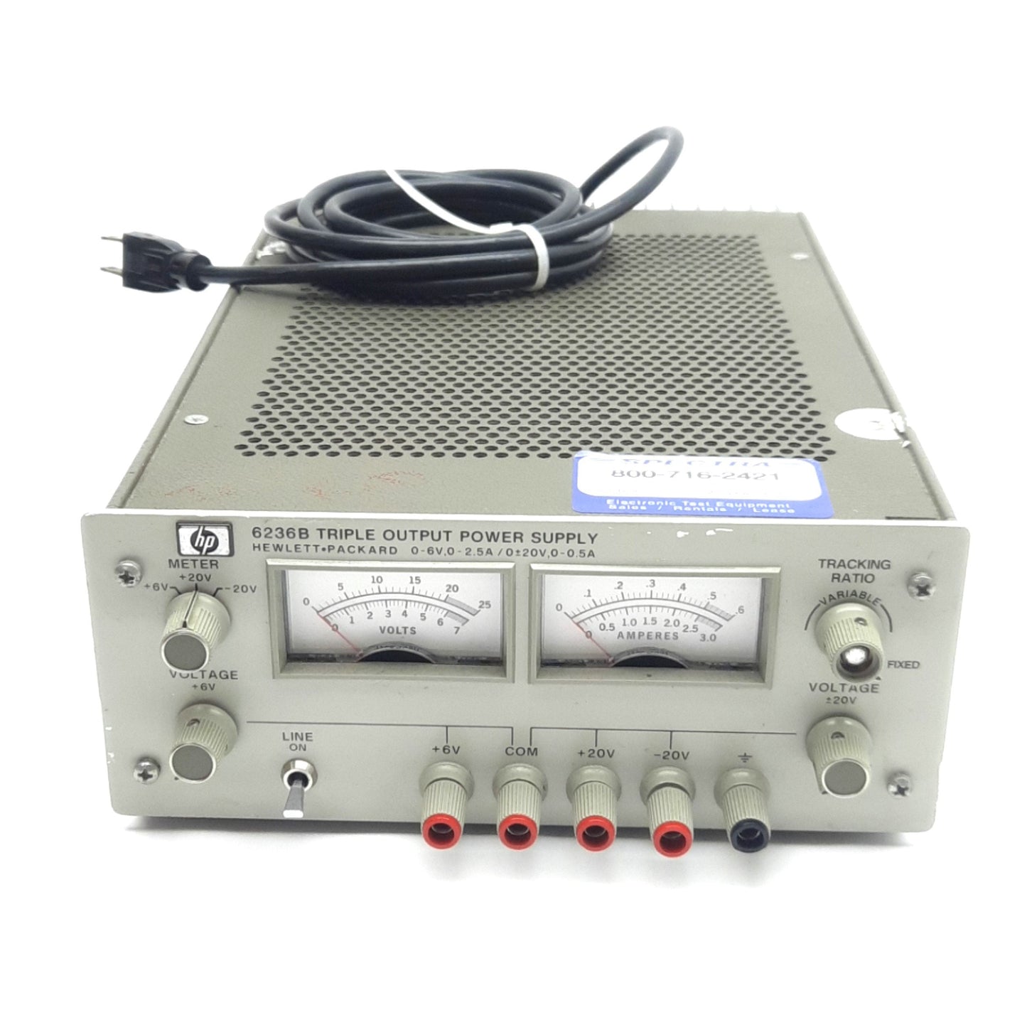 Used Hewlett Packard 6236B Triple Output Power Supply, 0-6V 2.5A, +/- 20V 0.5A