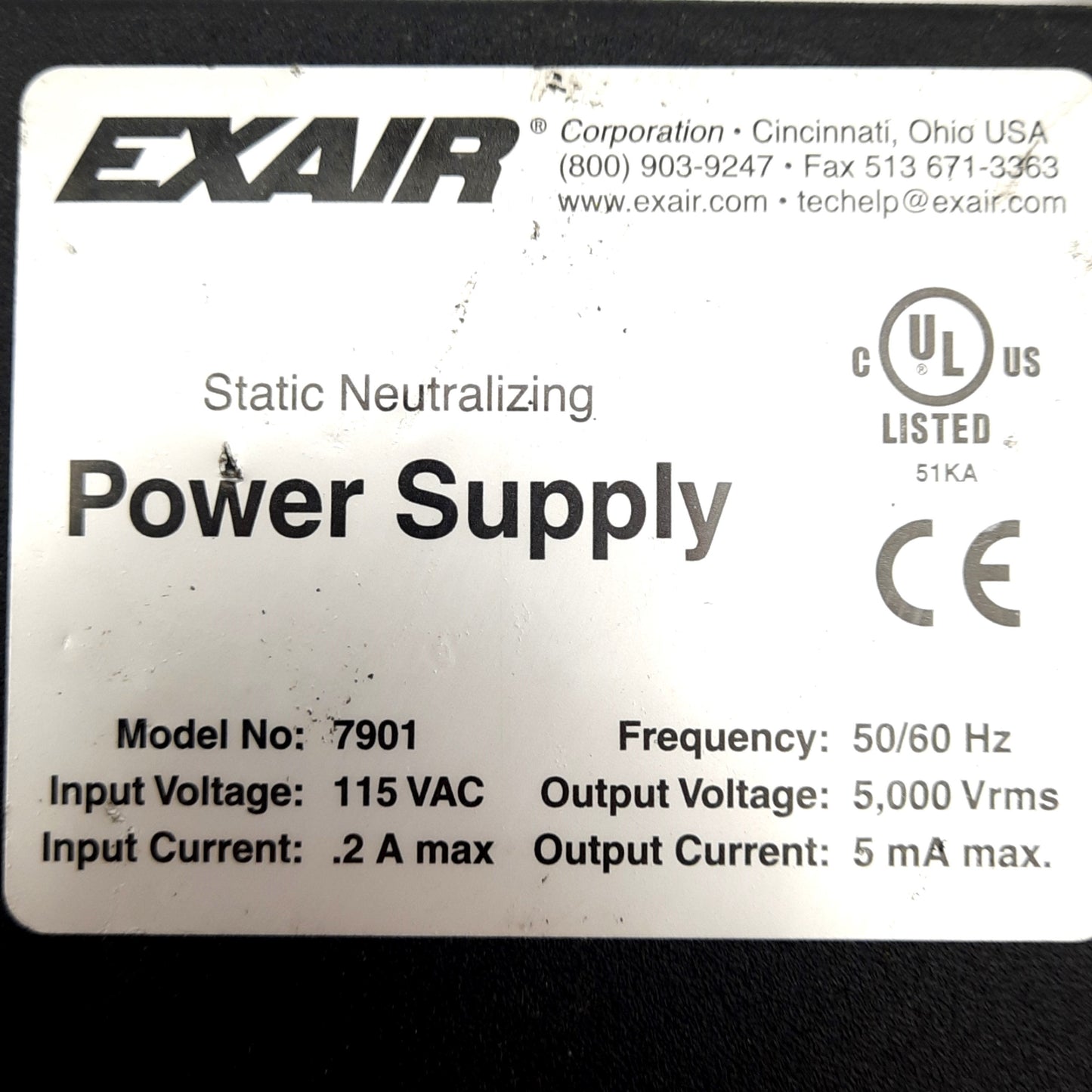 Used Exair 7193 Ion Air Gun & Power Supply 115VAC 100PSIG 24SCFM 10ft Shielded Cable