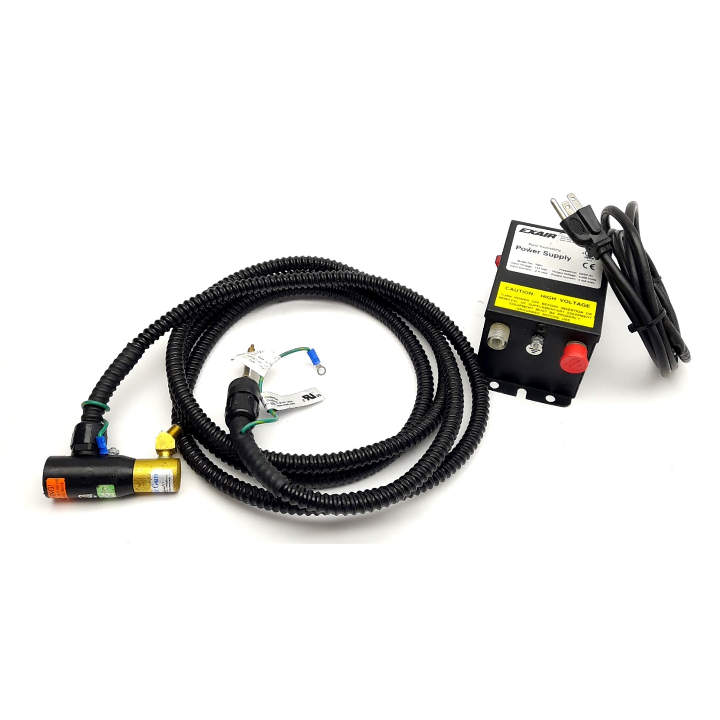 Used Exair 7193 Ion Air Gun & Power Supply 115VAC 100PSIG 24SCFM 10ft Shielded Cable
