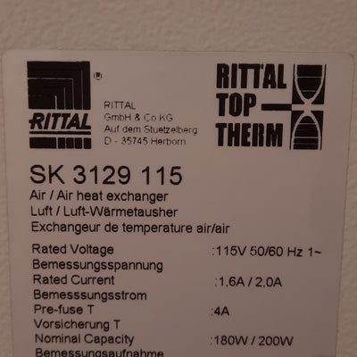 New Rittal 3219115 TopTherm Air-Air Heat Exchanger, 115VAC, 200W, 529.7cfm, 23-131°F