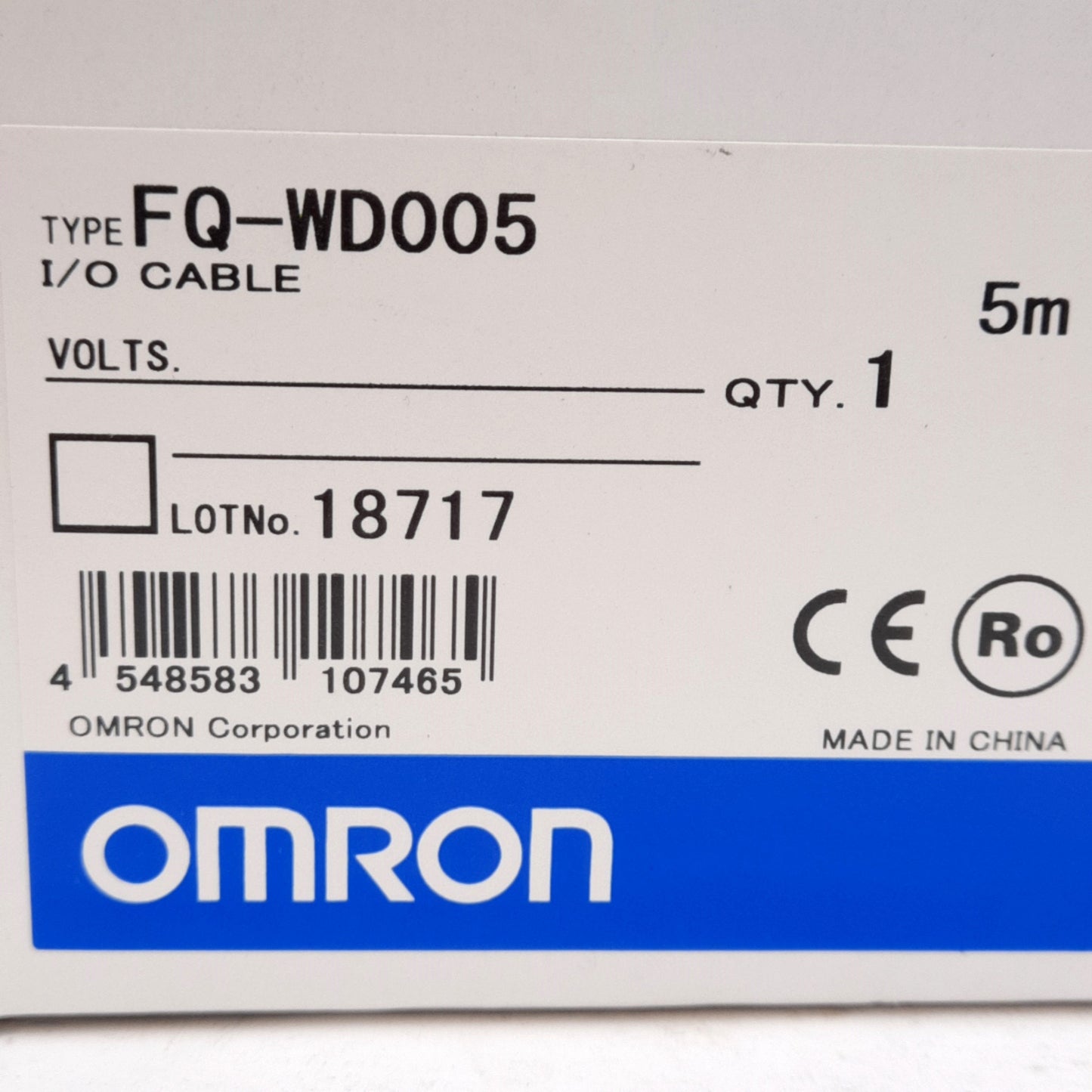 New Omron FQ-WD005 I/O Cable For FQ Vision Sensor, 12-Pin to Flying Leads, 5m Long