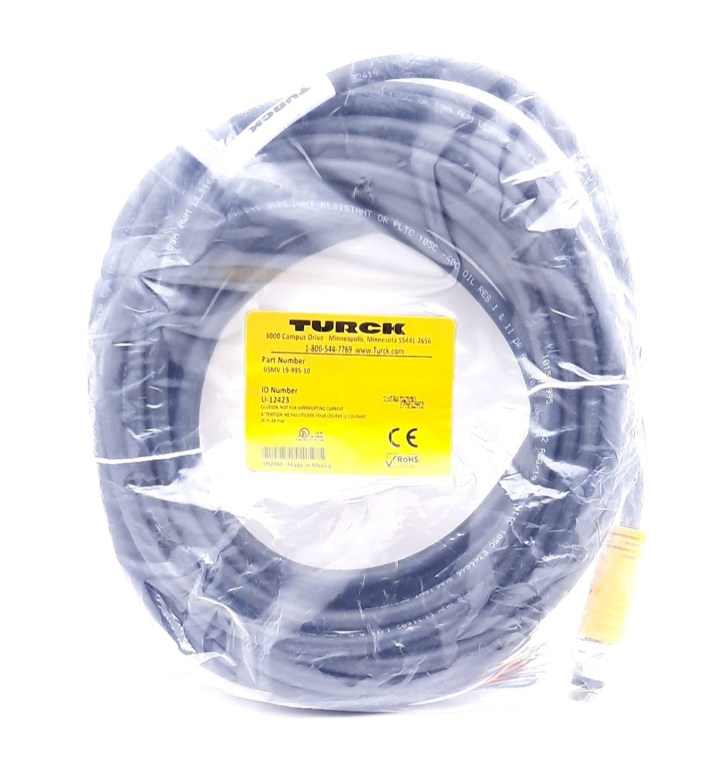 New Turck BSMV 19-995-10 Single Ended Mating Cable Cordset 30VAC/VDC 3A 19 Pin M16