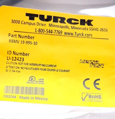 New Turck BSMV 19-995-10 Single Ended Mating Cable Cordset 30VAC/VDC 3A 19 Pin M16