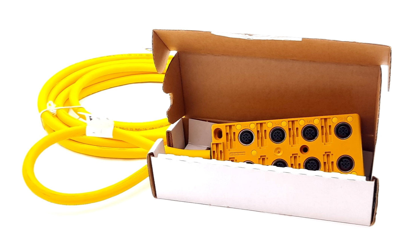 New Turck VB 80.5-4 8-Port Junction Box With Cable M12 Eurofast 8 I/O Ports 48VDC 3A