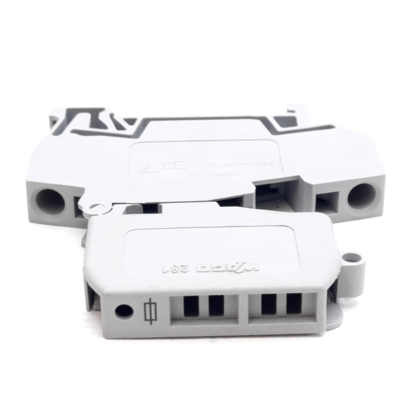 Used Lot of 5 Wago 281-611 Fused Terminal Blocks, 800V 16A, 5x20mm Fuses, DIN Rail