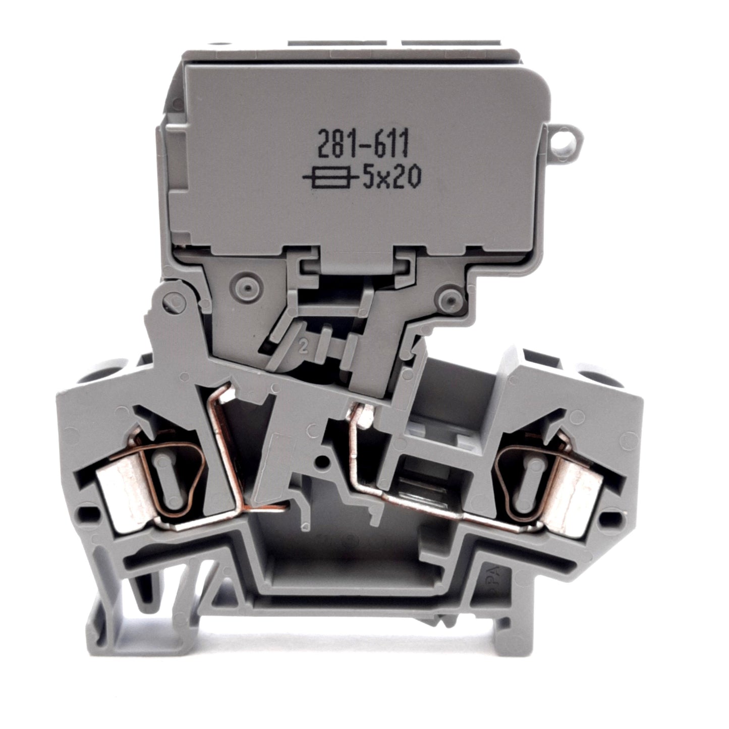 Used Lot of 5 Wago 281-611 Fused Terminal Blocks, 800V 16A, 5x20mm Fuses, DIN Rail